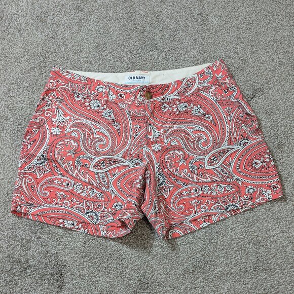 OLD NAVY Coral Paisley Mid-Rise, 5 Inch Cotton Zip Shorts; Size 6 - Picture 1 of 5